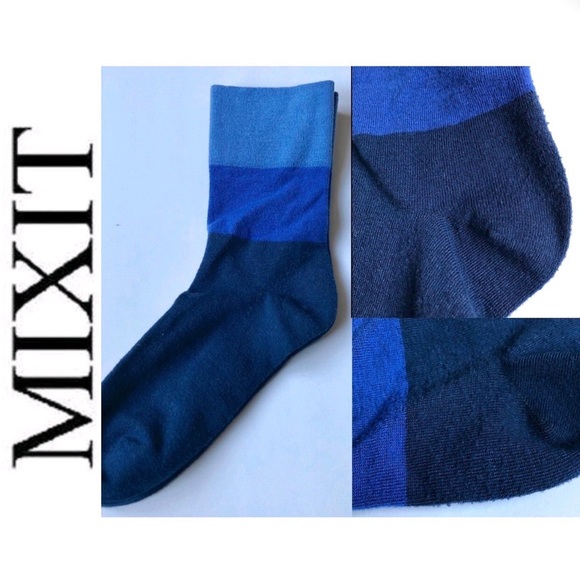 3/$15 MIXIT Crew Socks 1 PAIR Tri Color Blue Shoe Size 4-10 Women’s - Picture 4 of 15